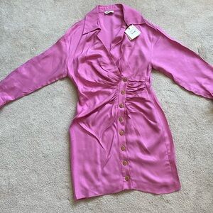 Sandro Pink Textured Dress with Gold Button